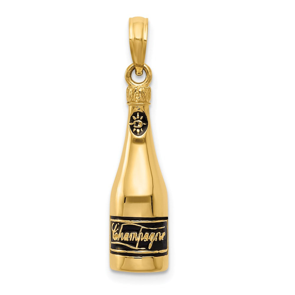 14K Polished 3-D Enameled Champagne Bottle Pendant