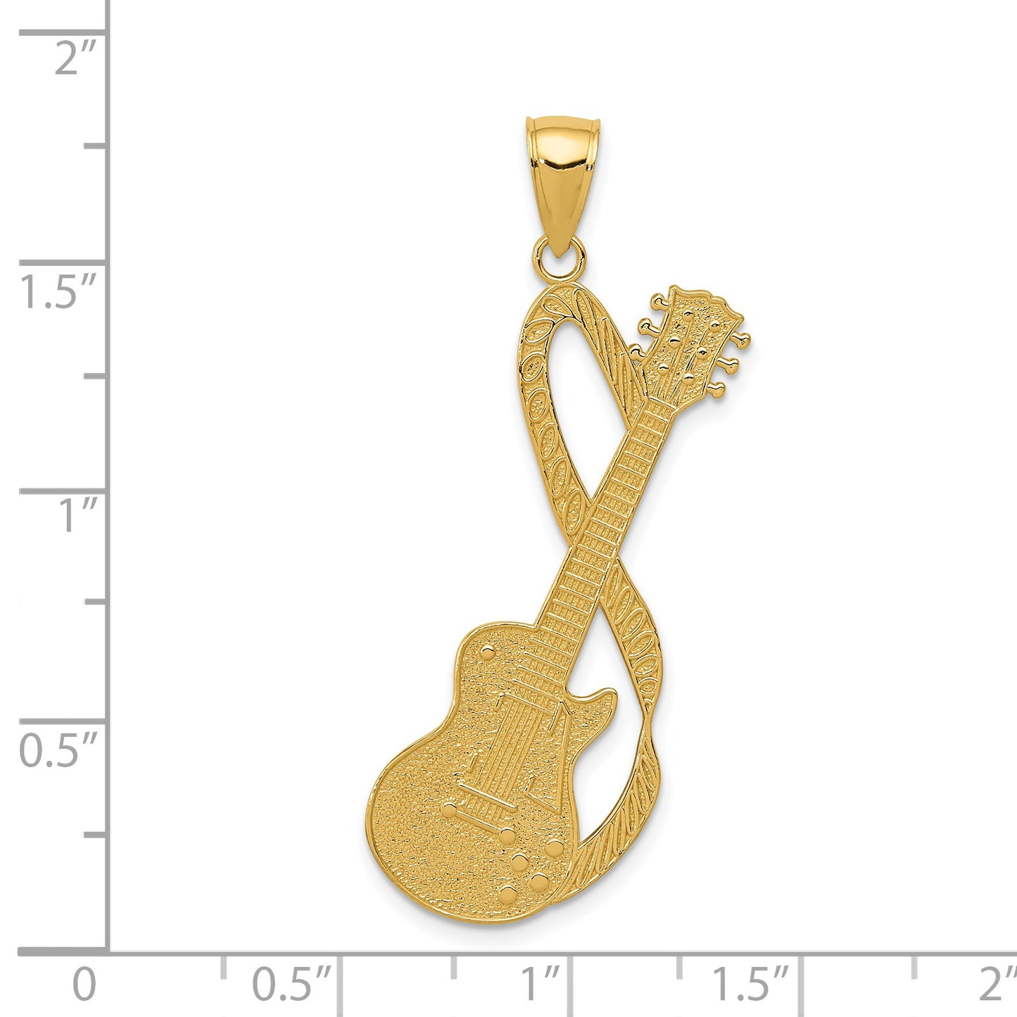 14k Large Electric Guitar with Strap Textured Pendant