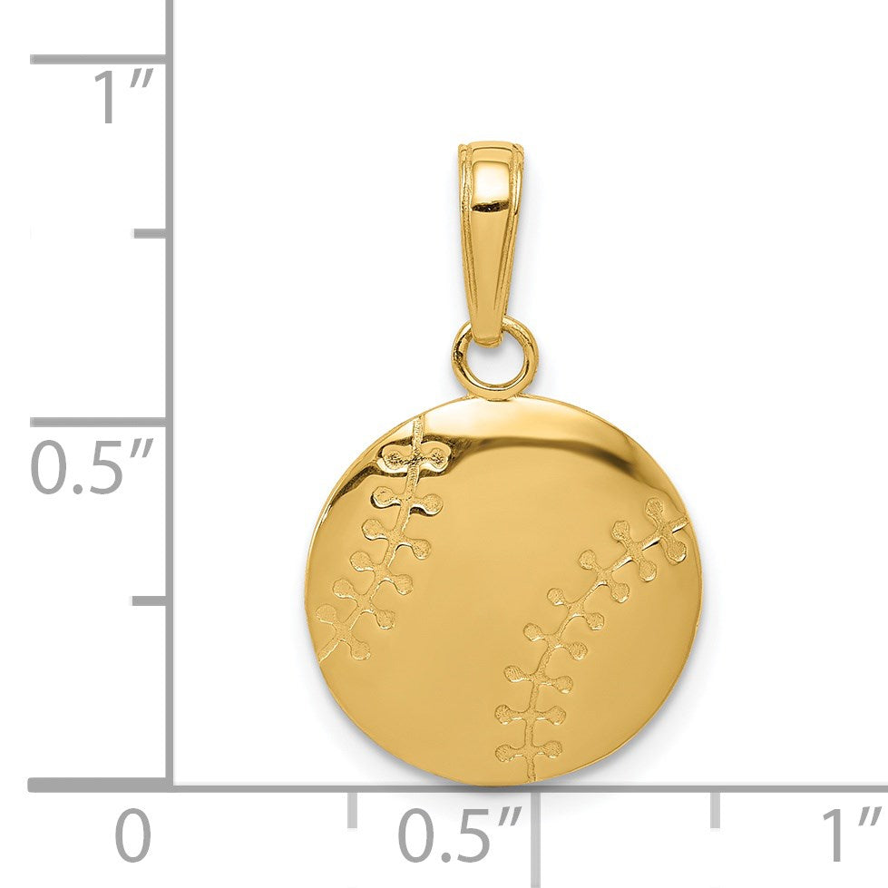 14K Gold Polished Baseball Closed Back Pendant