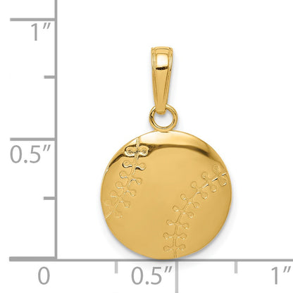14K Gold Polished Baseball Closed Back Pendant