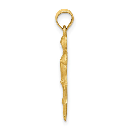 14K Satin Diamond-cut Hockey Player Pendant