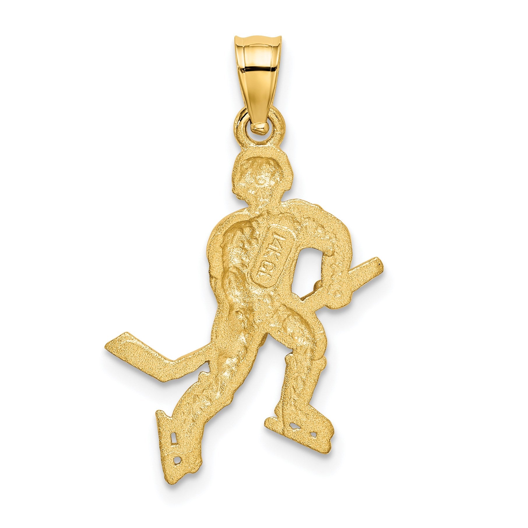 14K Satin Diamond-cut Hockey Player Pendant