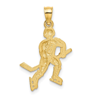 14K Satin Diamond-cut Hockey Player Pendant