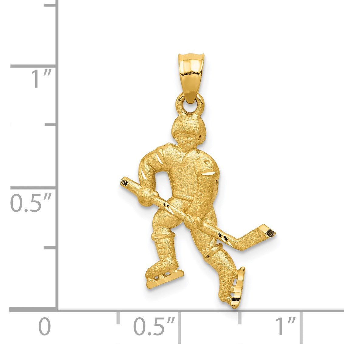14K Satin Diamond-cut Hockey Player Pendant