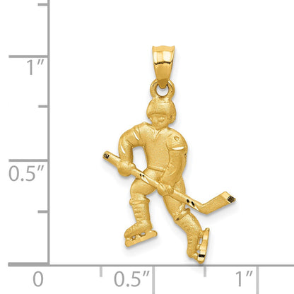 14K Satin Diamond-cut Hockey Player Pendant