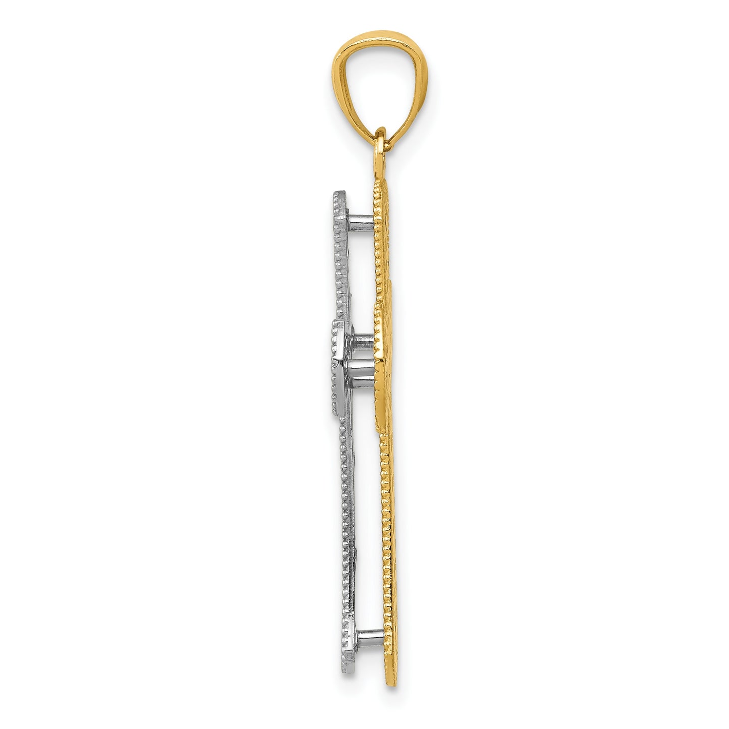 14K Two-tone Polished 2-Level Cross Pendant