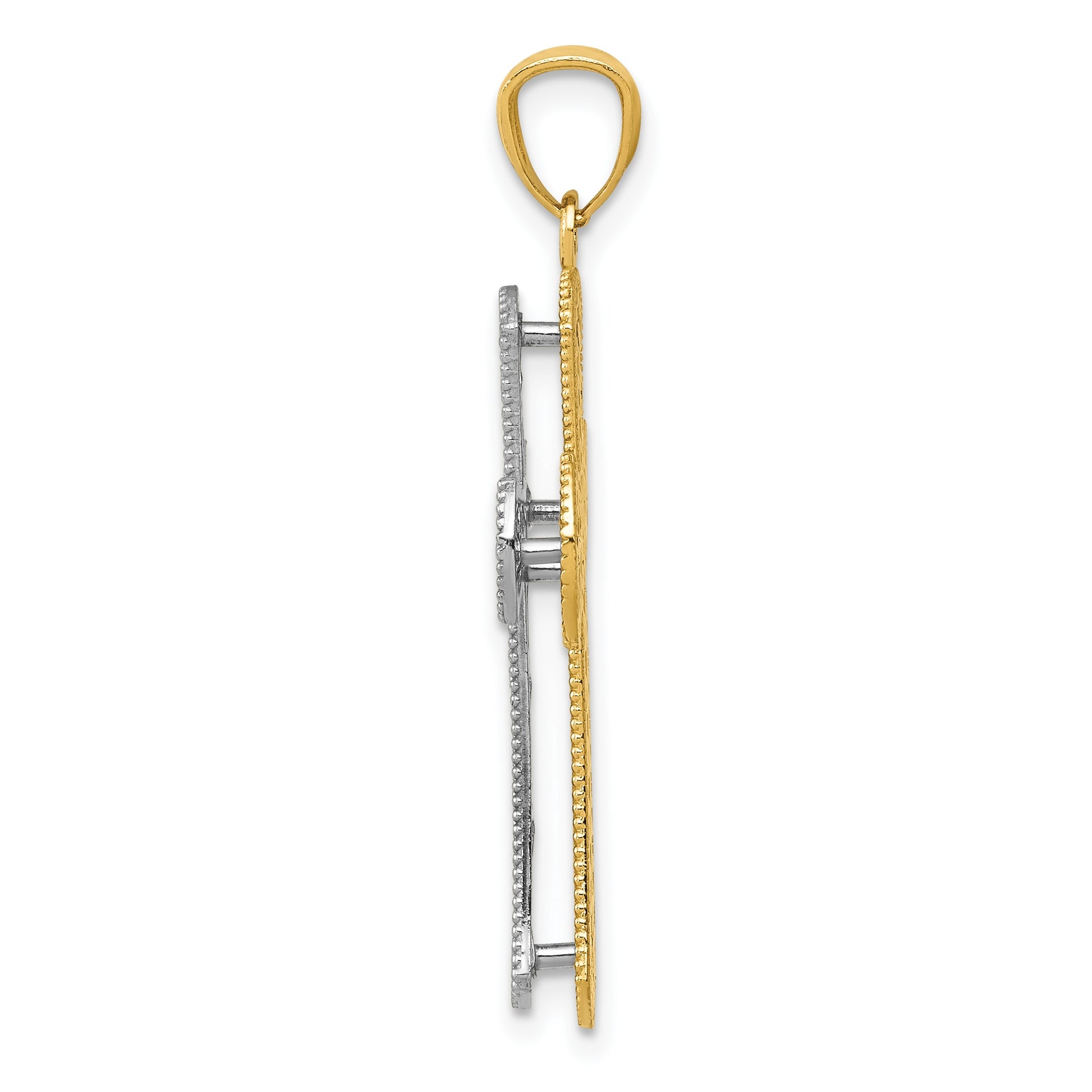 14K Two-tone Polished 2-Level Cross Pendant