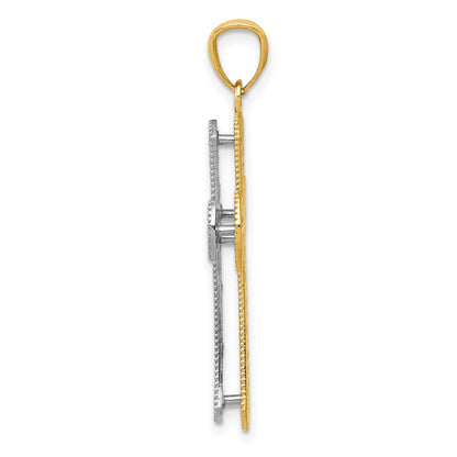 14K Two-tone Polished 2-Level Cross Pendant