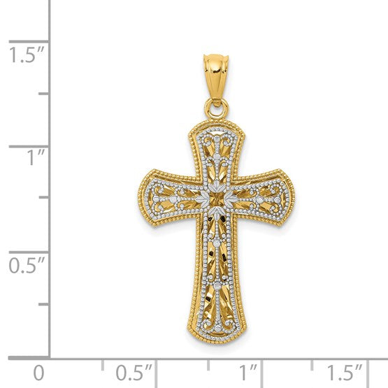 14K Two-tone Polished 2-Level Cross Pendant