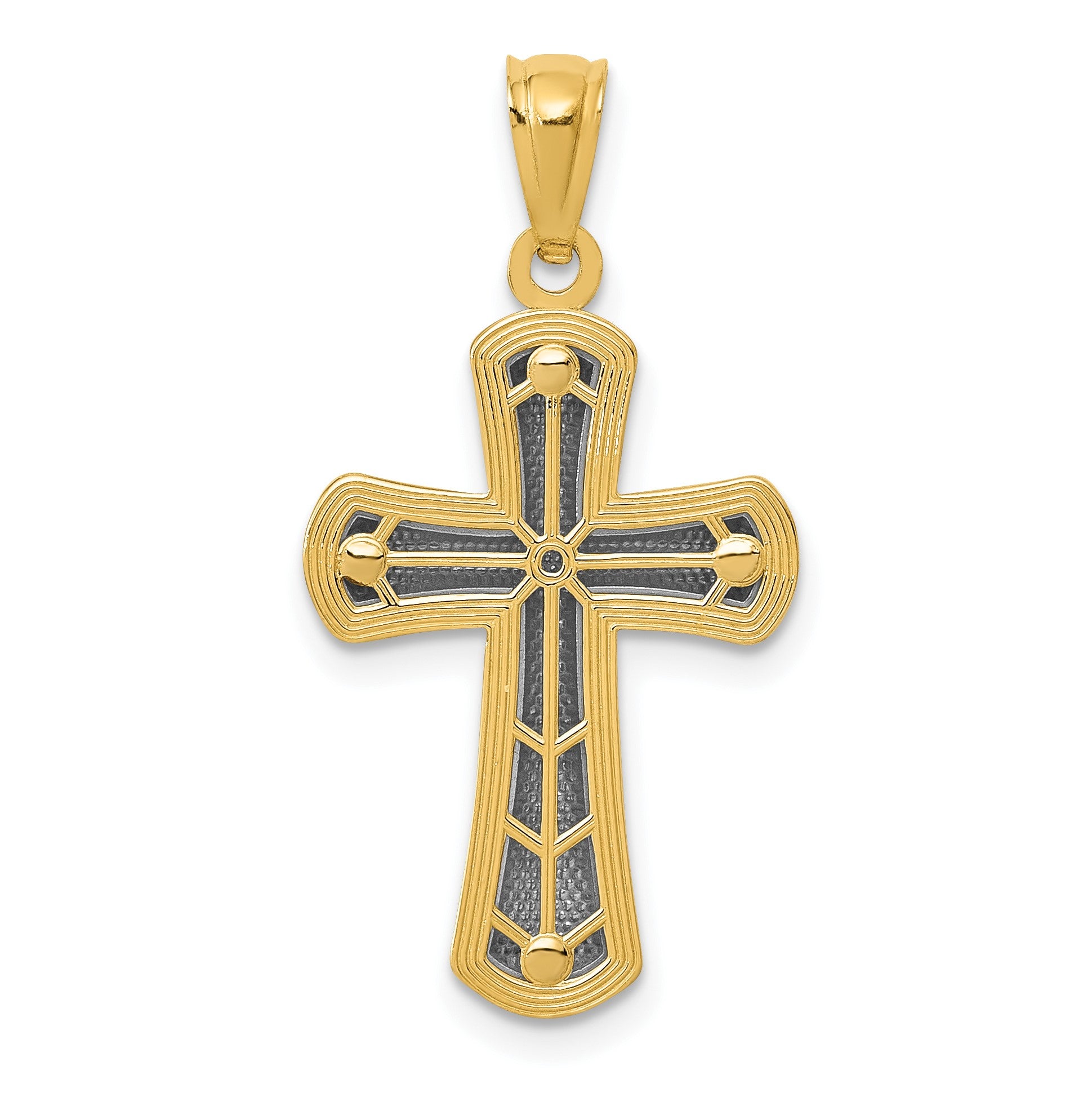 14k and White Rhodium Polished Cross Pendant