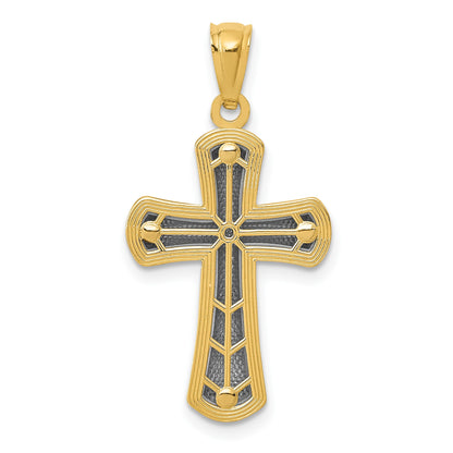 14k and White Rhodium Polished Cross Pendant