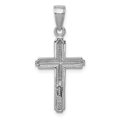 14K White Gold Polished Cross With Striped Border Pendant