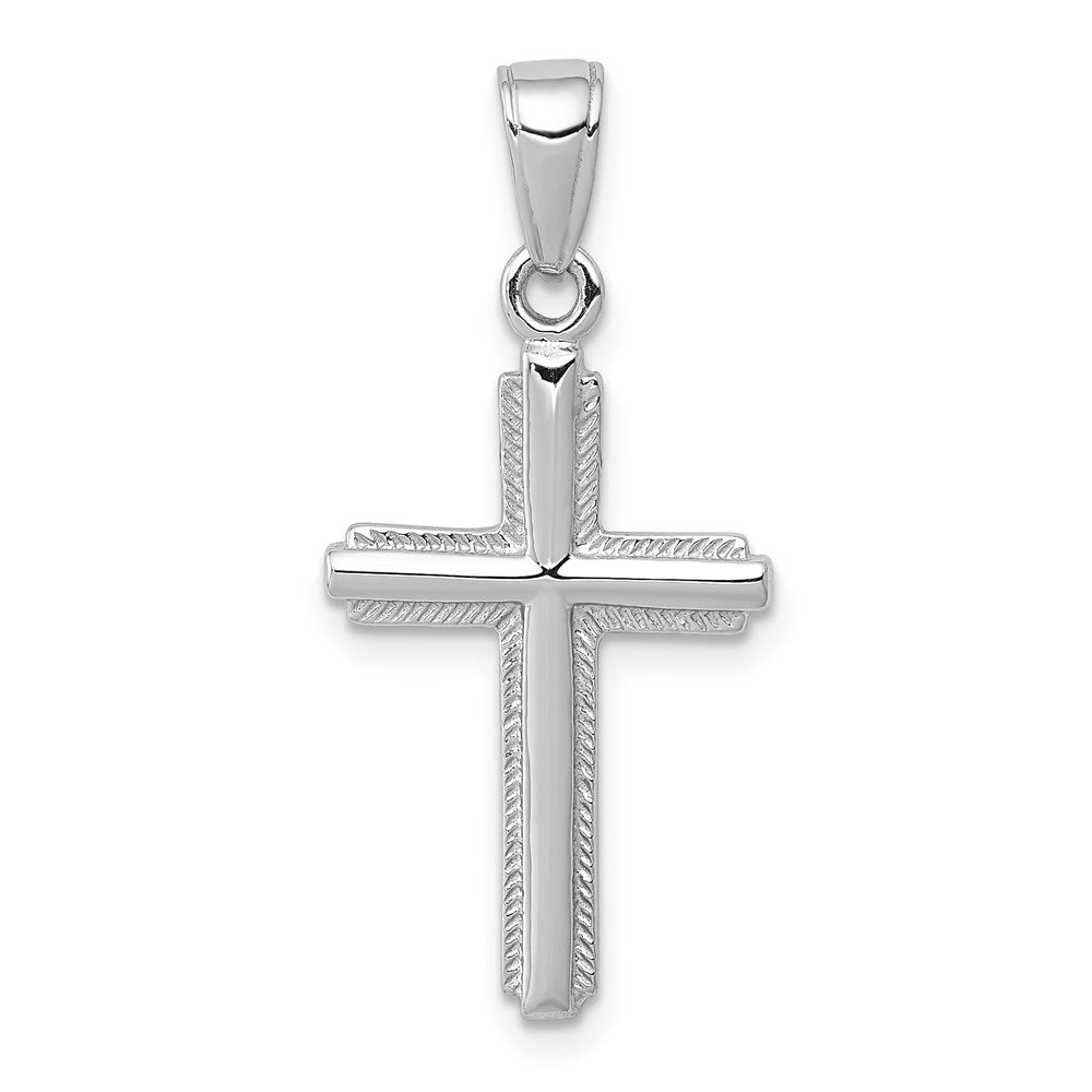 14K White Gold Polished Cross With Striped Border Pendant