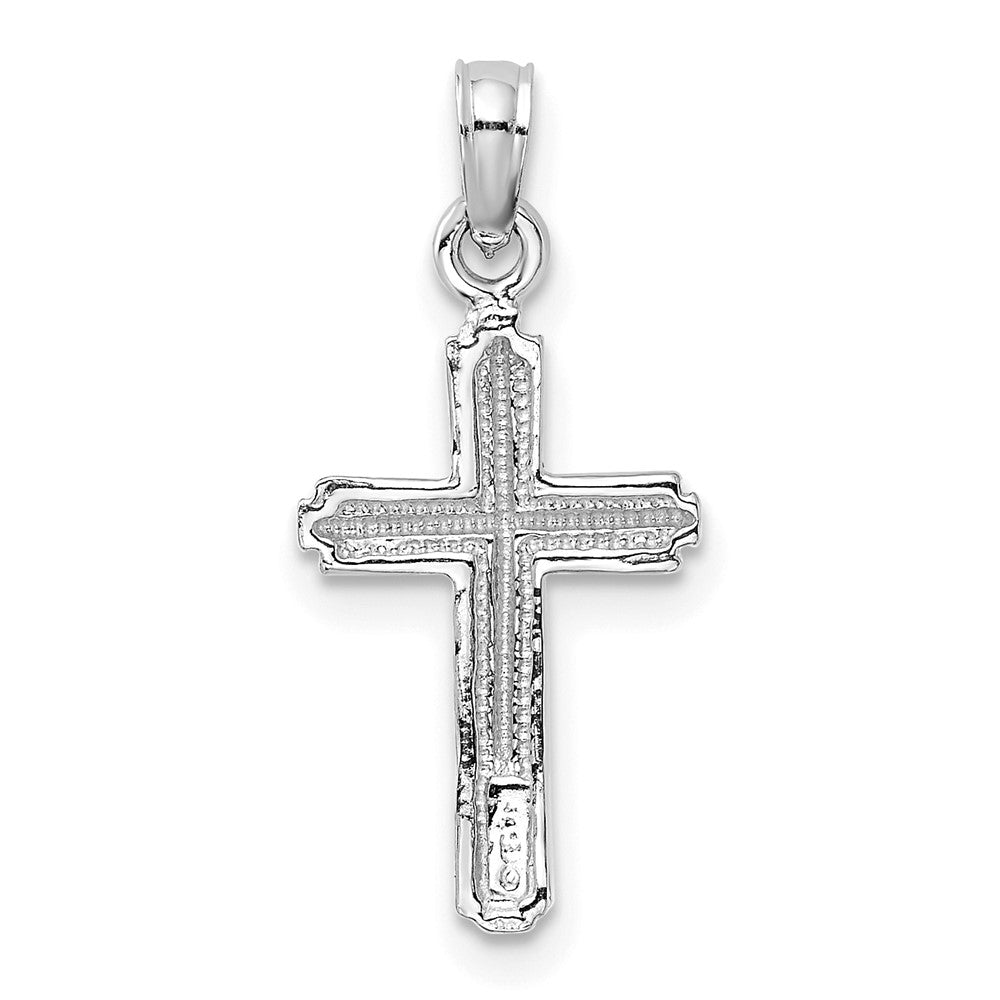 14K White Gold Polished Cross With Striped Border Pendant