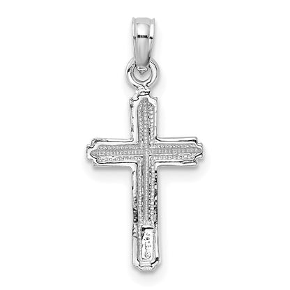 14K White Gold Polished Cross With Striped Border Pendant