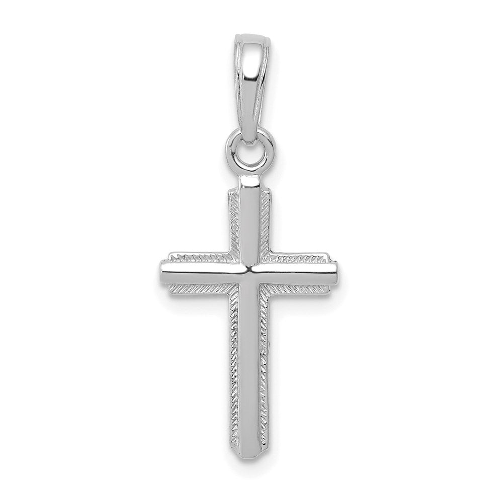 14K White Gold Polished Cross With Striped Border Pendant