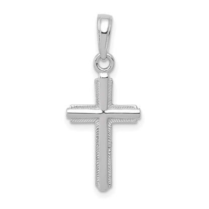 14K White Gold Polished Cross With Striped Border Pendant