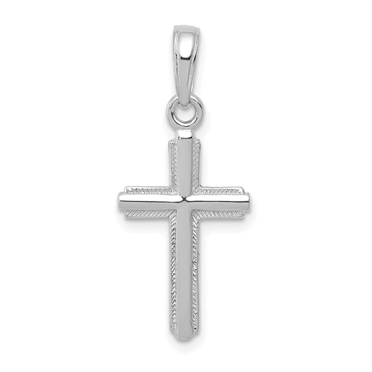 14K White Gold Polished Cross With Striped Border Pendant