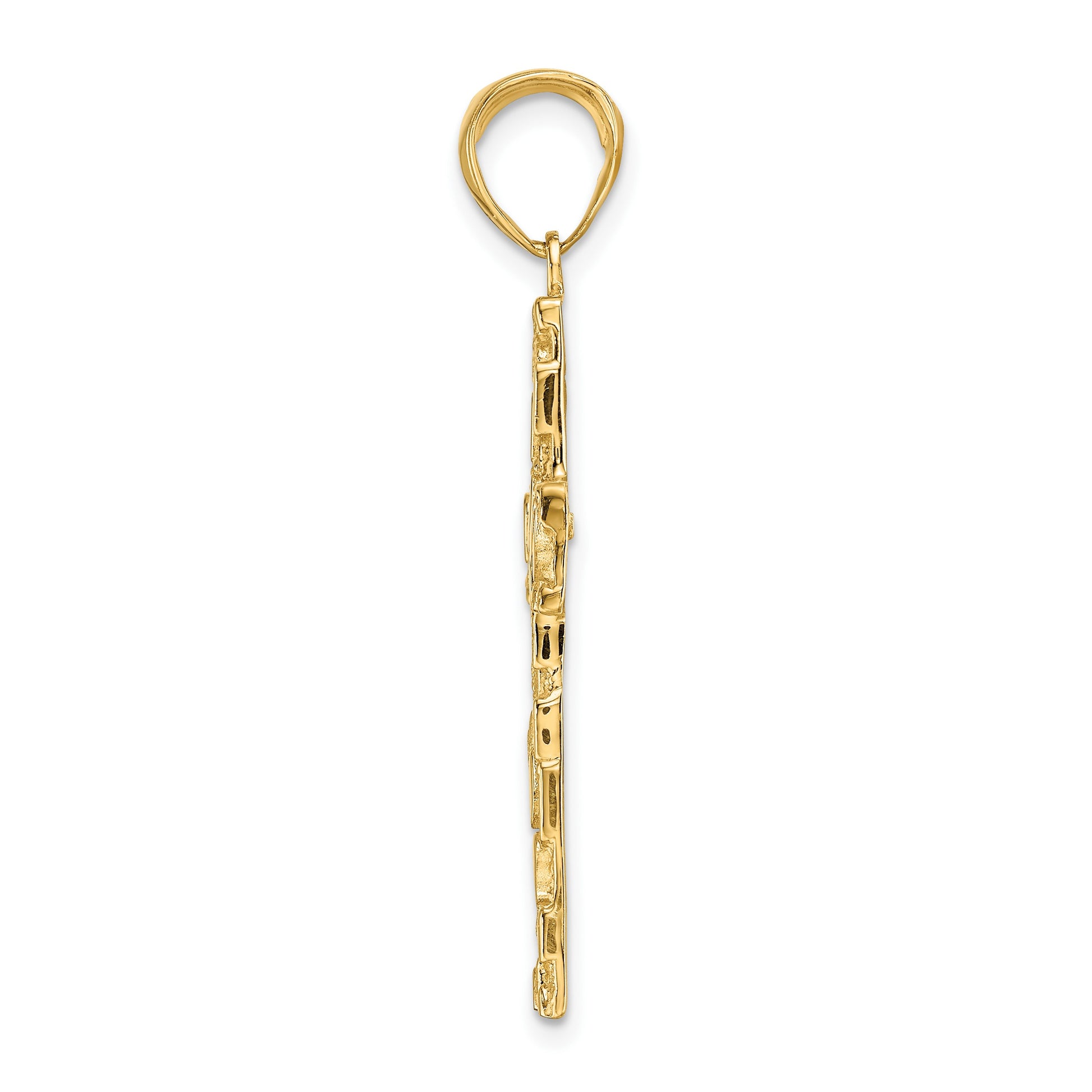 14K Polished Textured Nugget Style Cross Pendant