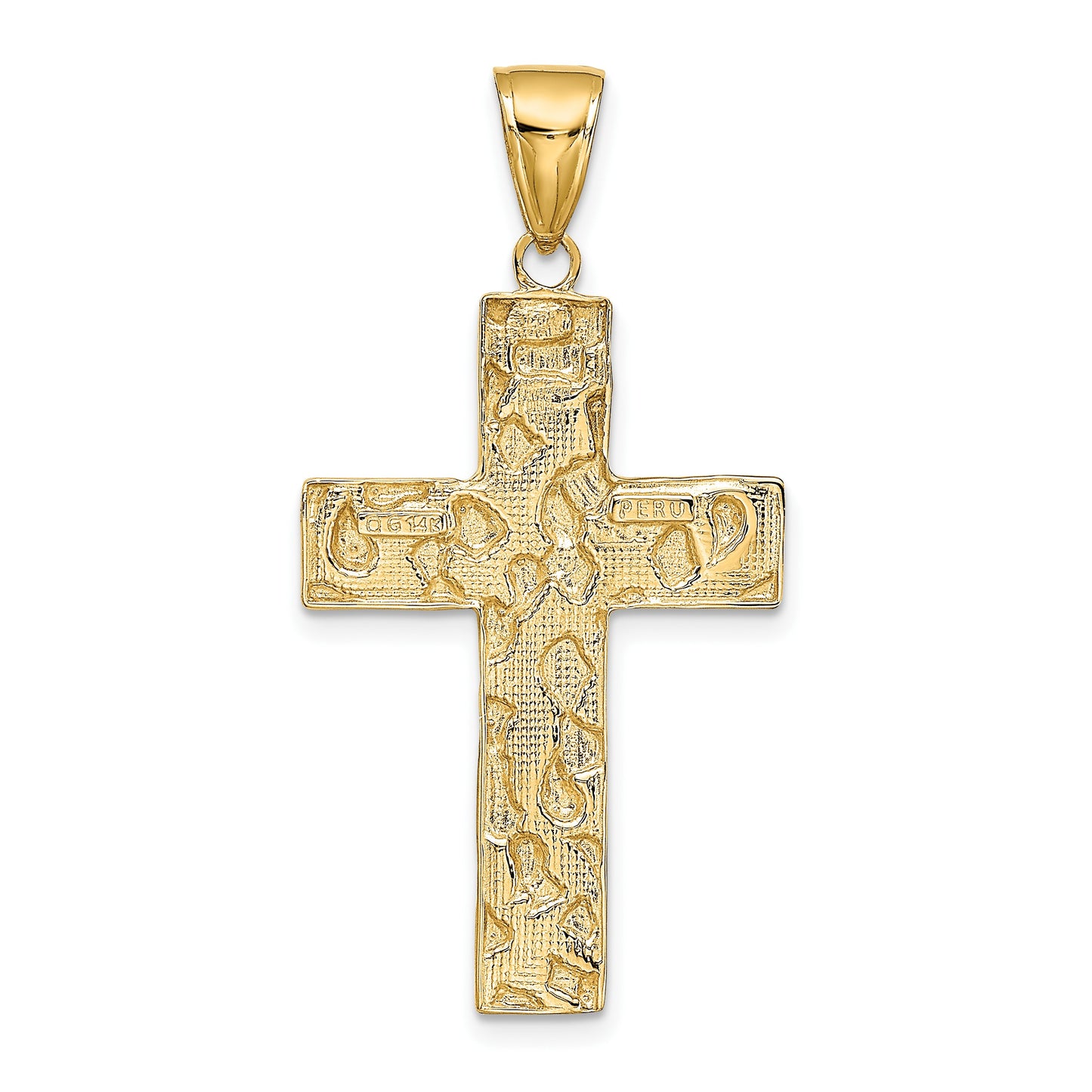 14K Polished Textured Nugget Style Cross Pendant