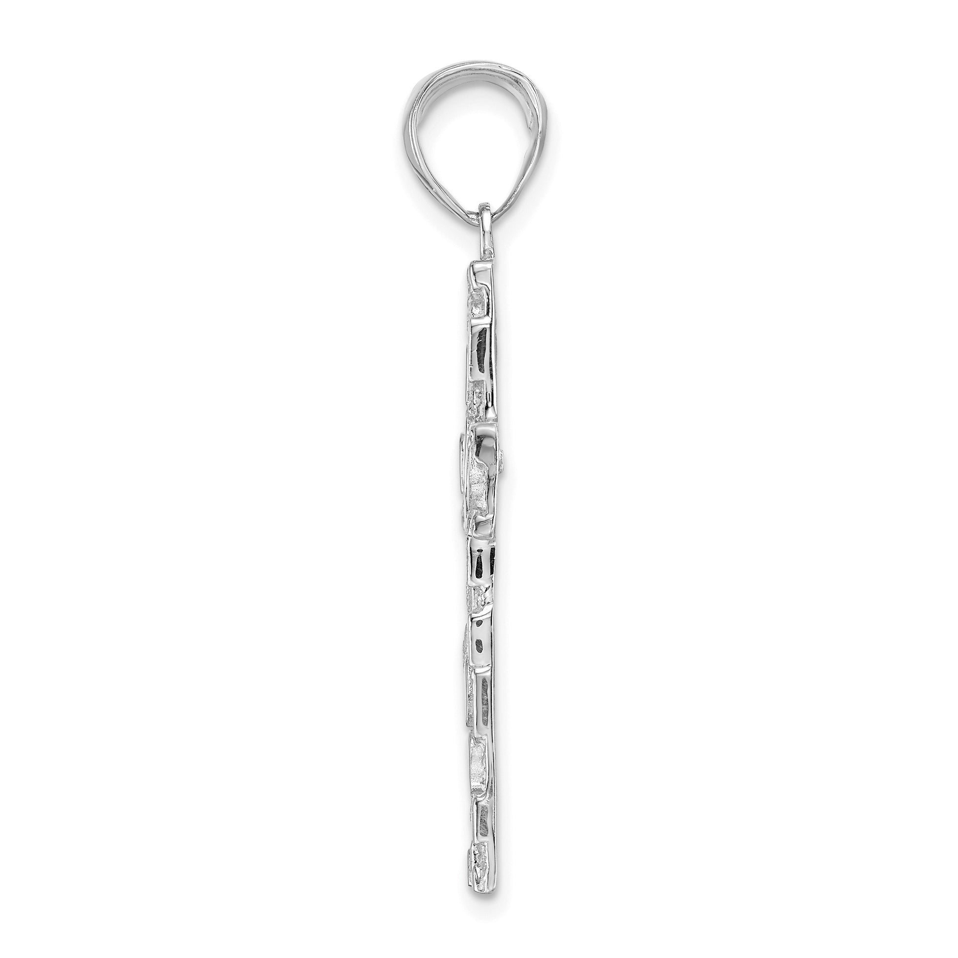 14K White Gold Polished Textured Nugget Style Cross Pendant