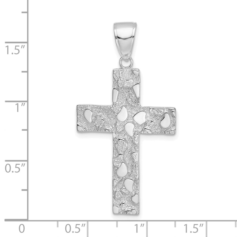 14K White Gold Polished/Textured Nugget Style Cross Pendant