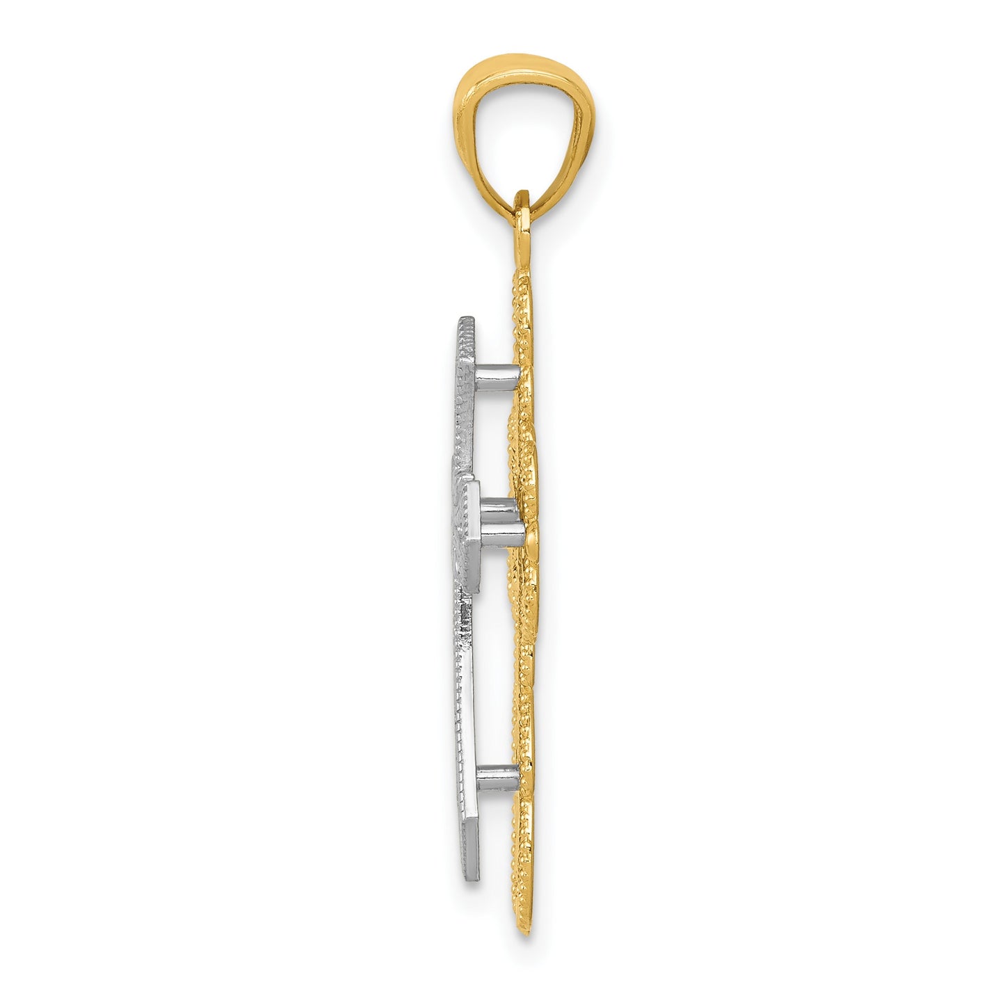 14K Two-tone Polished 2-Level Filigree Cross Pendant