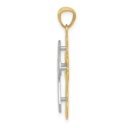 14K Two-tone Polished 2-Level Filigree Cross Pendant