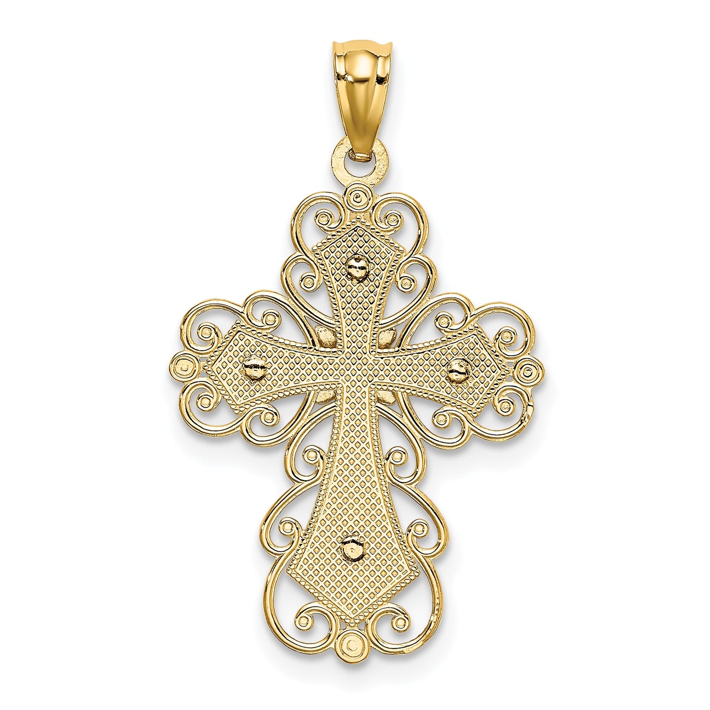 14K Two-tone Polished 2-Level Filigree Cross Pendant