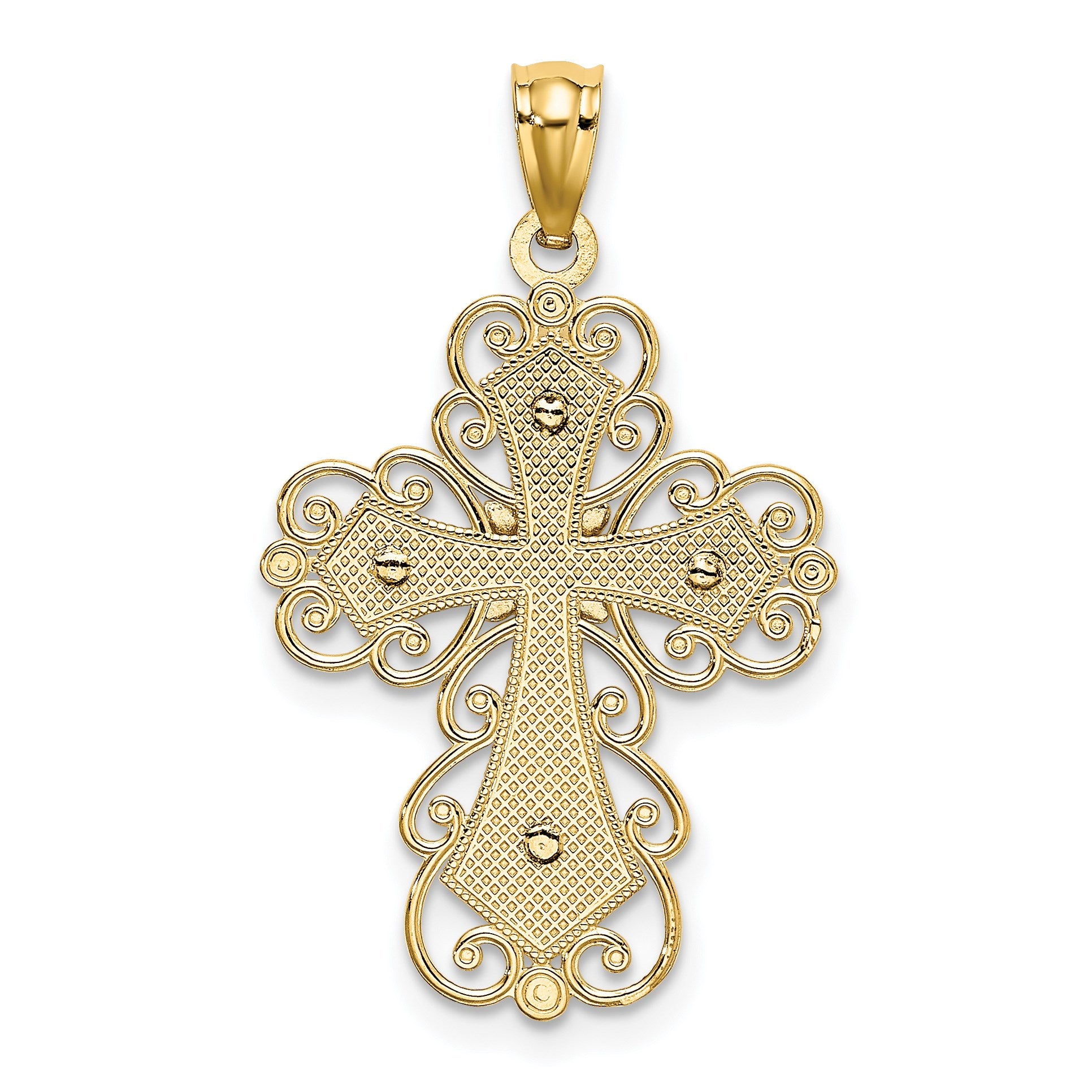 14K Two-tone Polished 2-Level Filigree Cross Pendant