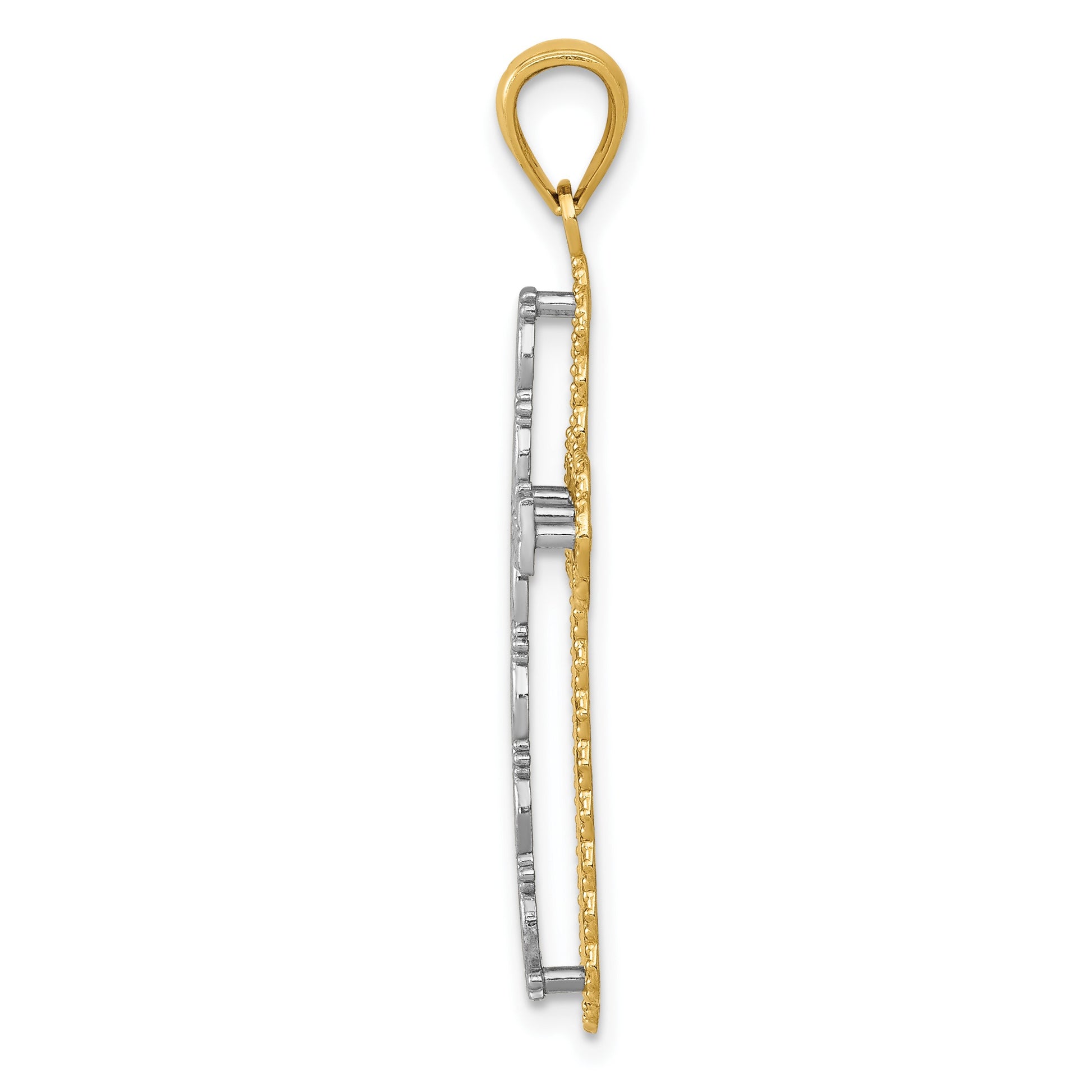 14K Two-tone Polished 2-Level Filigree Cross Pendant