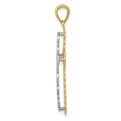 14K Two-tone Polished 2-Level Filigree Cross Pendant