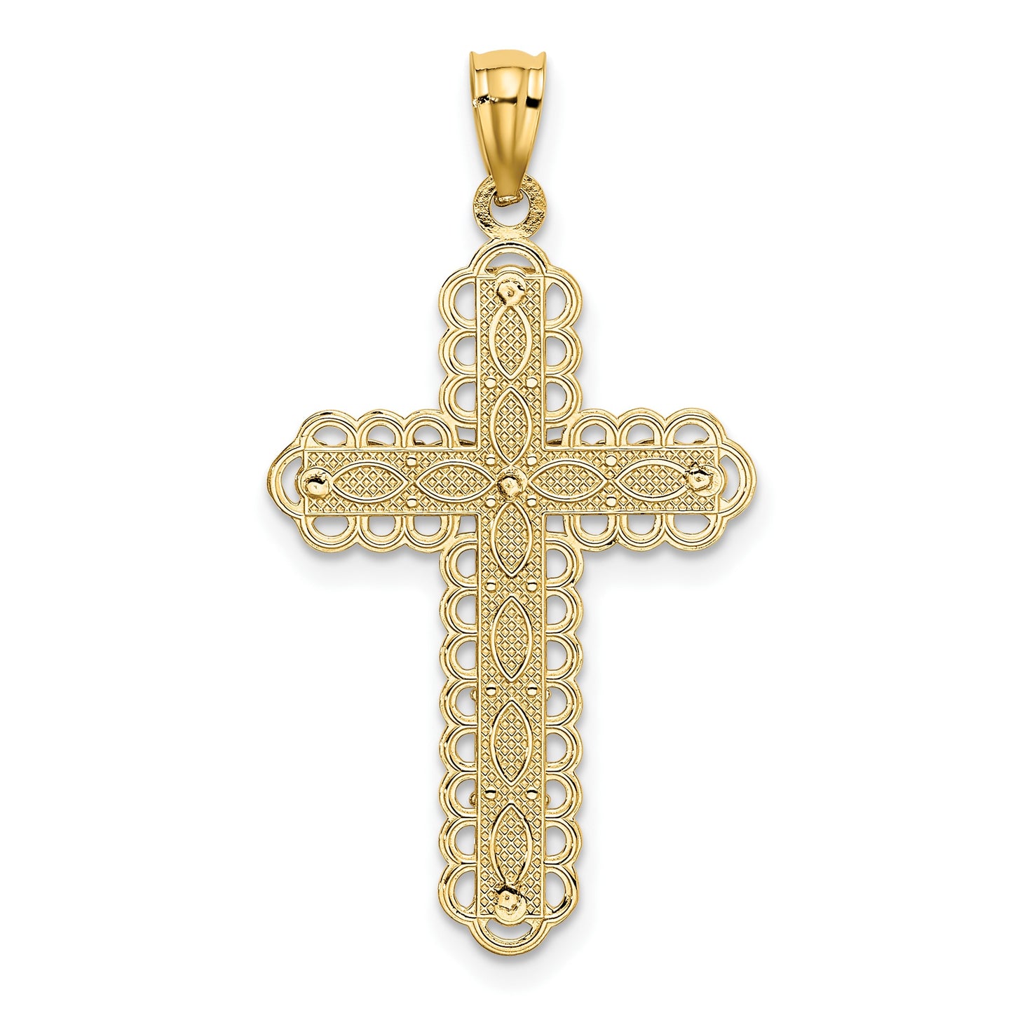 14K Two-tone Polished 2-Level Filigree Cross Pendant