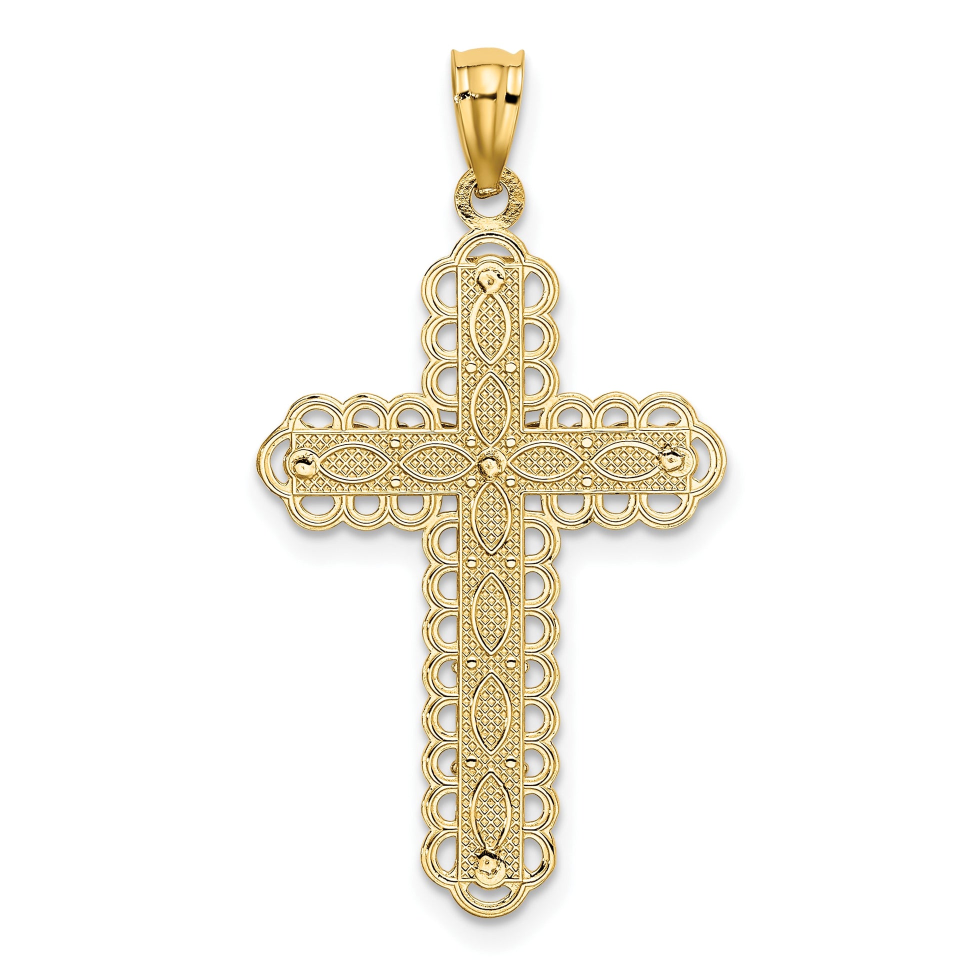 14K Two-tone Polished 2-Level Filigree Cross Pendant