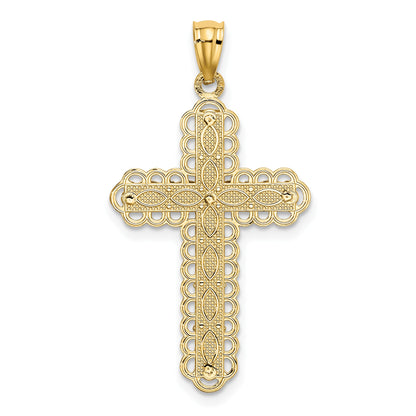14K Two-tone Polished 2-Level Filigree Cross Pendant