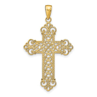 14K Polished Large Rope Frame Filigree Cross Pendant