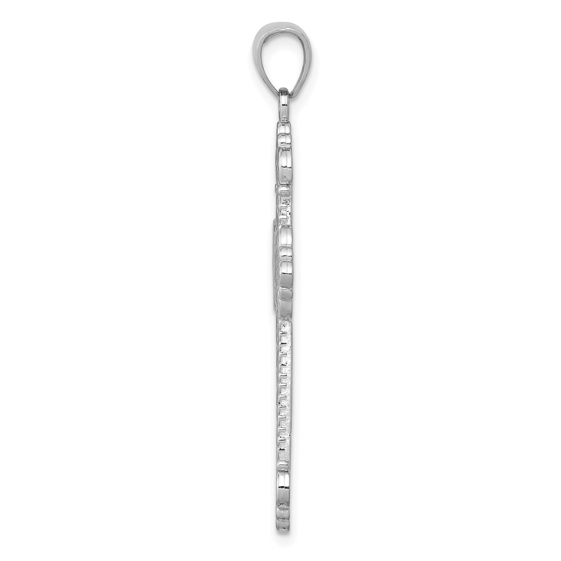 14K White Gold Polished Large Rope Frame Filigree Cross Pendant