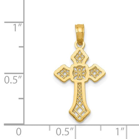 14K Polished Passion Cross with Lacey Center Pendant