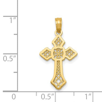 14K Polished Passion Cross with Lacey Center Pendant