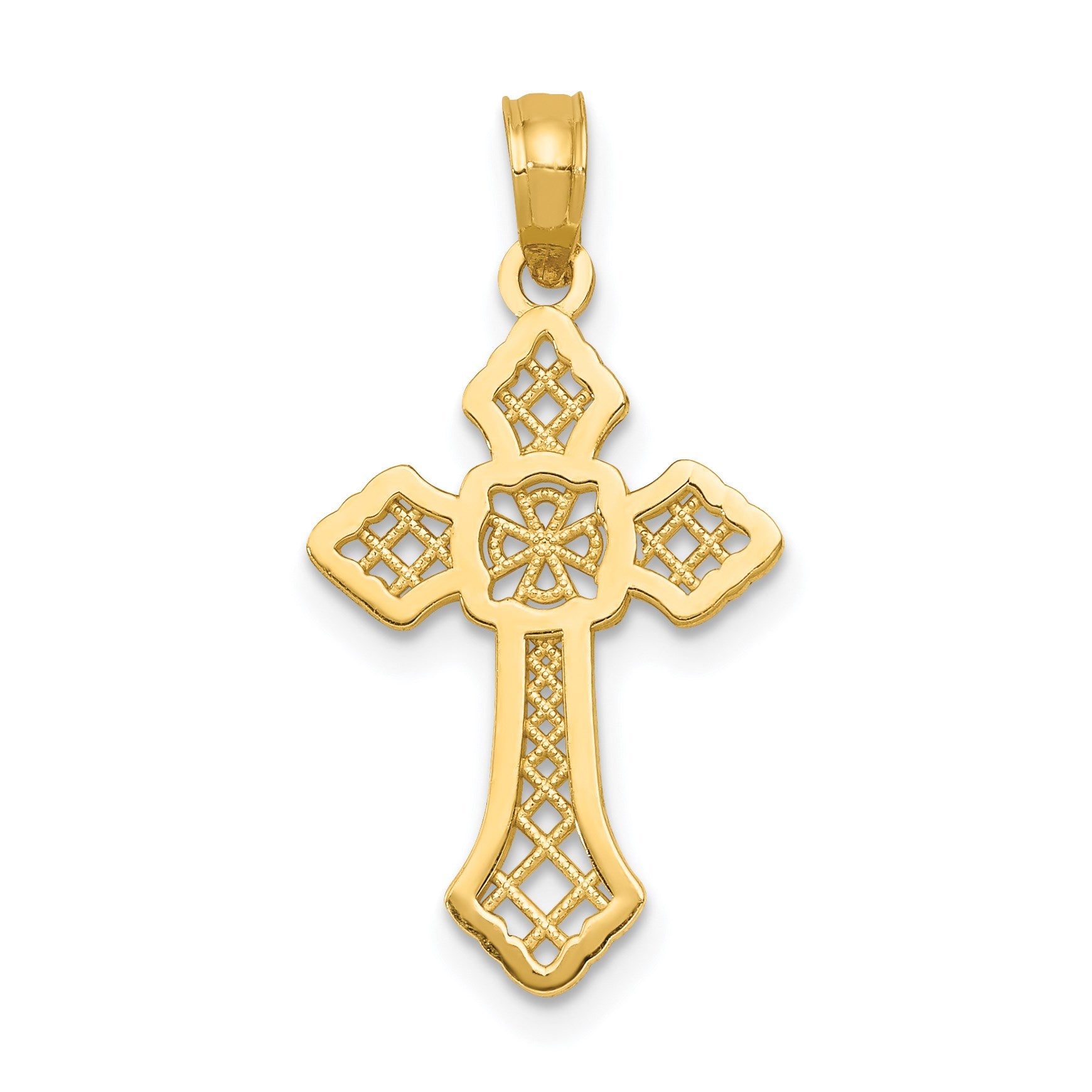 14K Polished Passion Cross with Lacey Center Pendant