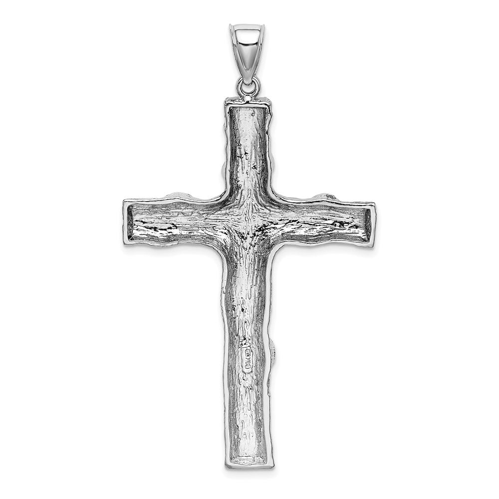 14K White Gold Large Tree Textured Cross Pendant