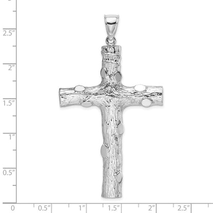 14K White Gold Large Tree Textured Cross Pendant