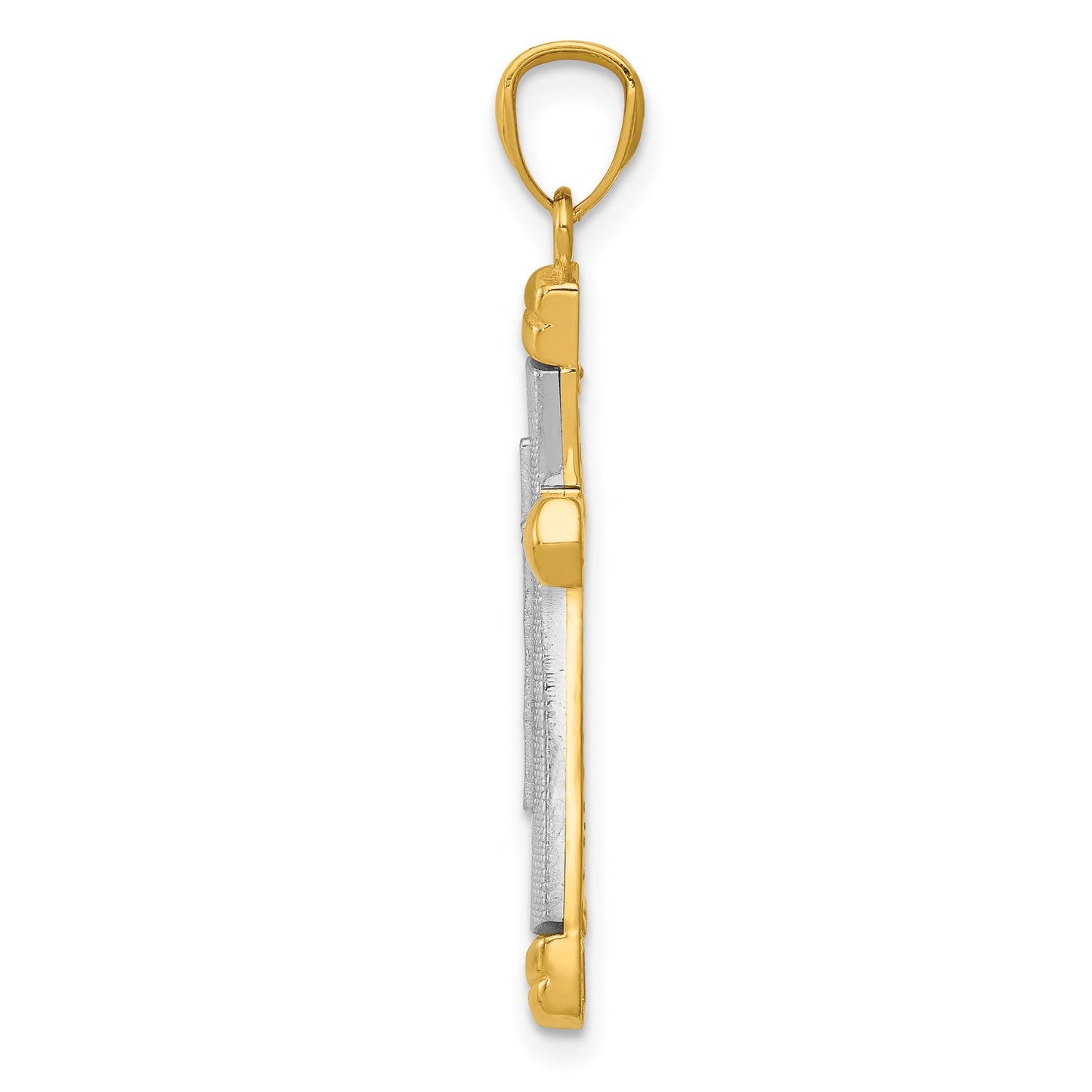 14K Two-tone Polished Diamond-cut Cross Pendant