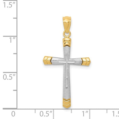 14K Two-tone Polished Diamond-cut Cross Pendant