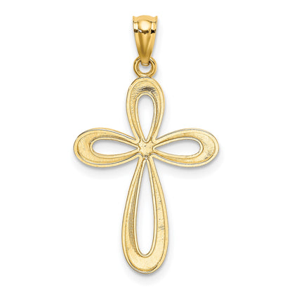 14k Gold Polished Ribbon Cross Pendant