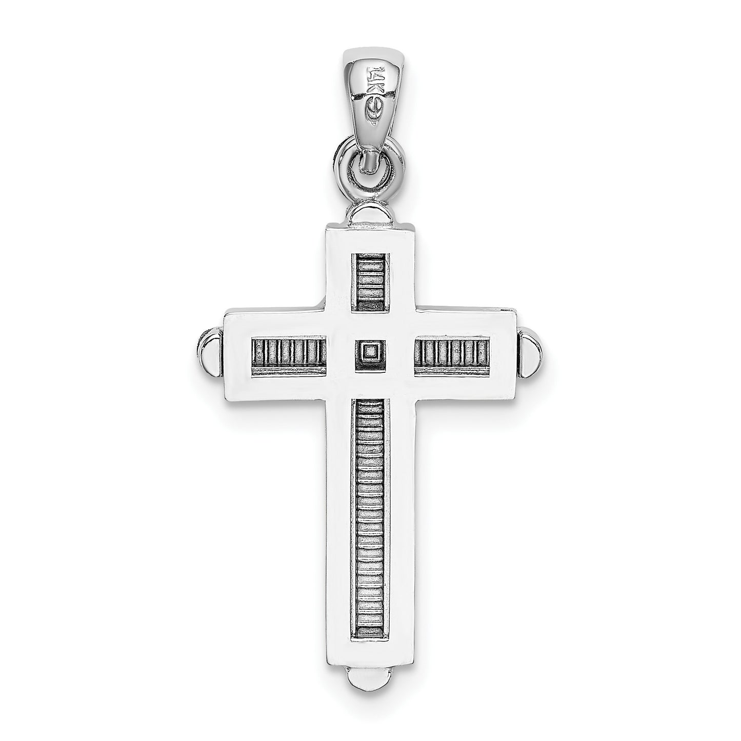 14K White Gold 2-D Beveled Stick Cross Charm