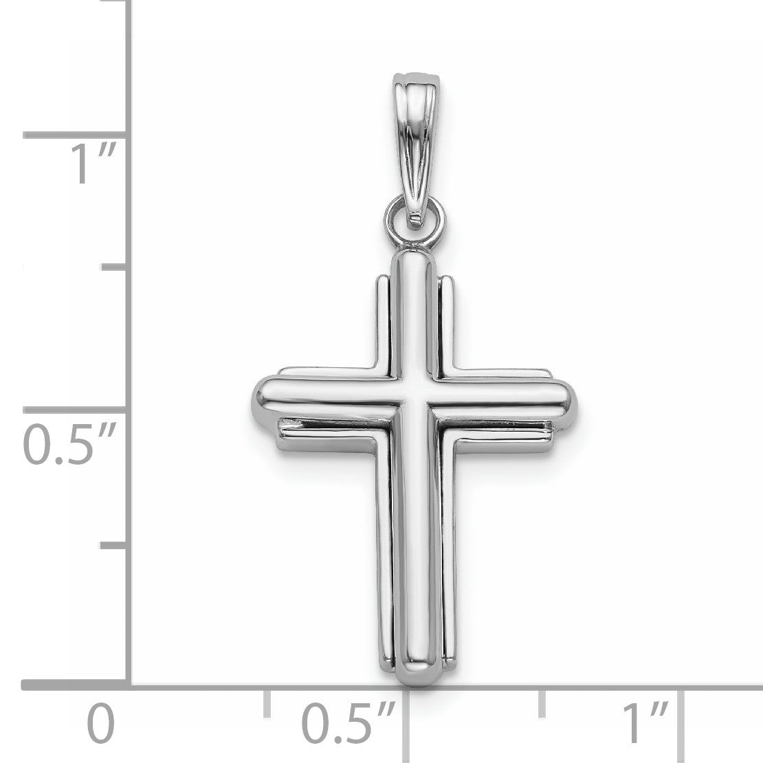 14K White Gold 2-D Beveled Stick Cross Charm