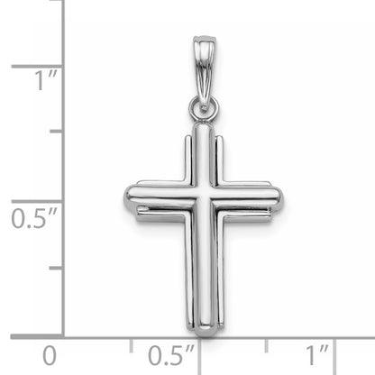 14K White Gold 2-D Beveled Stick Cross Charm