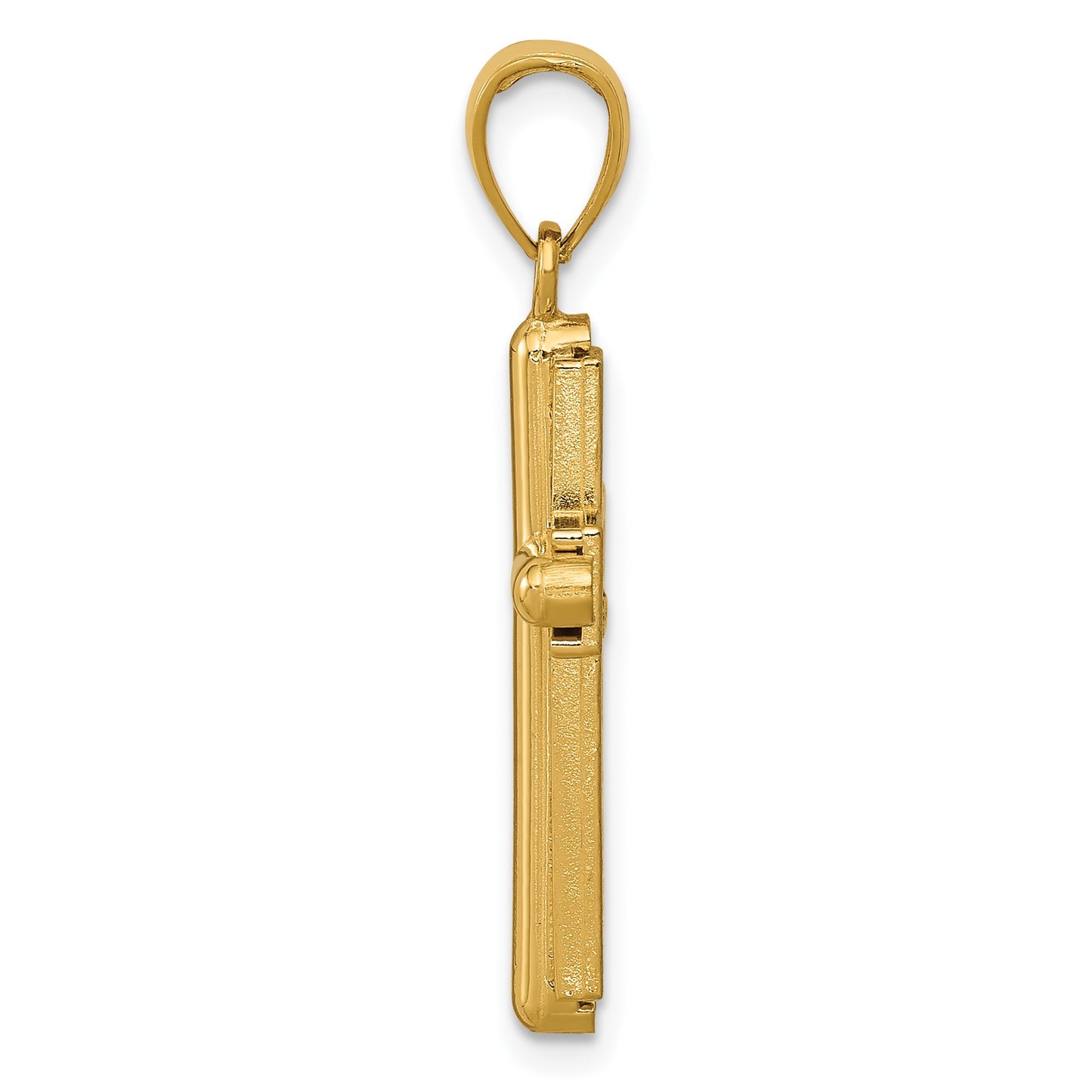14K Polished Beveled Stick Cross with Frame Pendant