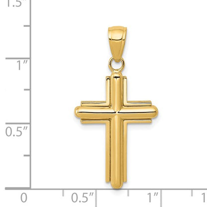 14K Polished Beveled Stick Cross with Frame Pendant
